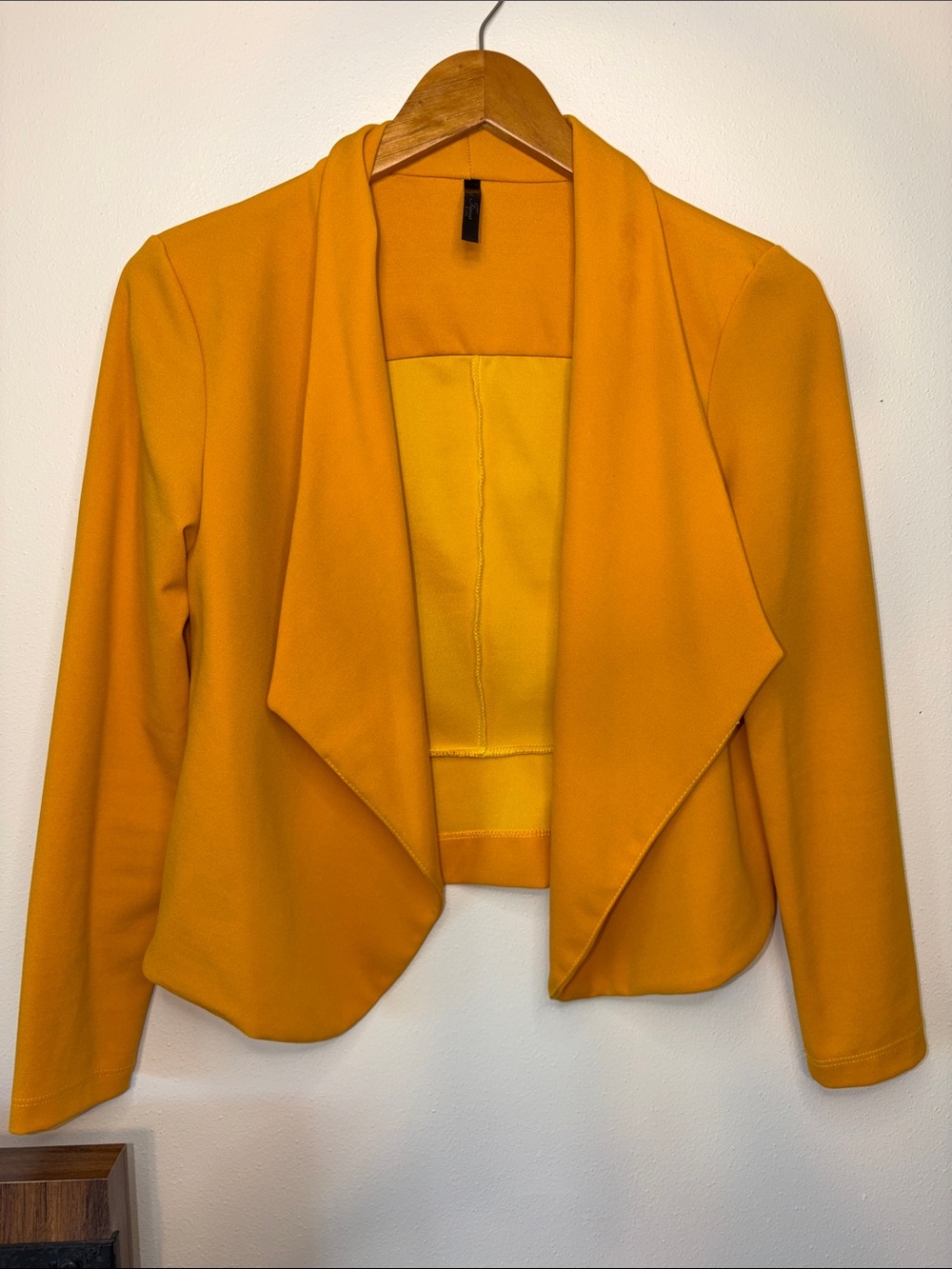 Cropped Draped Open-Front Women's Blazer Jacket - Mustard Yellow